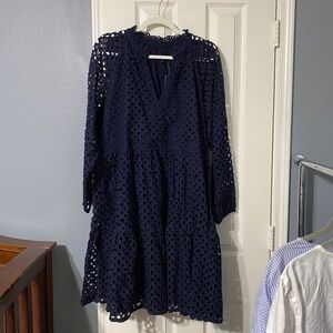 J Crew Eyelet Navy Tiered Dress 2X New With Tags